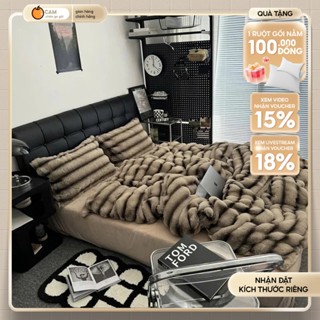  Bộ ga giường 4 món cao cấp nỉ lông hồ ly sang trọng mềm mịn siêu ấm - CAM CHĂN GA GỐI 