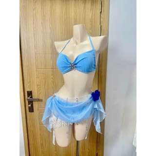  Set đồ đi biển bikini 3 món Áo tam giác buộc dây đính SAO BIỂN quần kèm quây Oderi LB48 