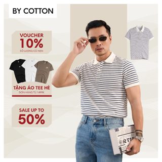 Áo Thun Polo Nam By Cotton Cao Cấp Phối Sọc Nhuyễn Màu Xanh Đen