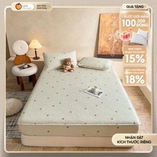 Bộ ga giường 3 món chần bông, Thun Đũi Cao Cấp, mịn mát, hàng nhập khẩu Hàn Quốc - CAM CHĂN GA GỐI