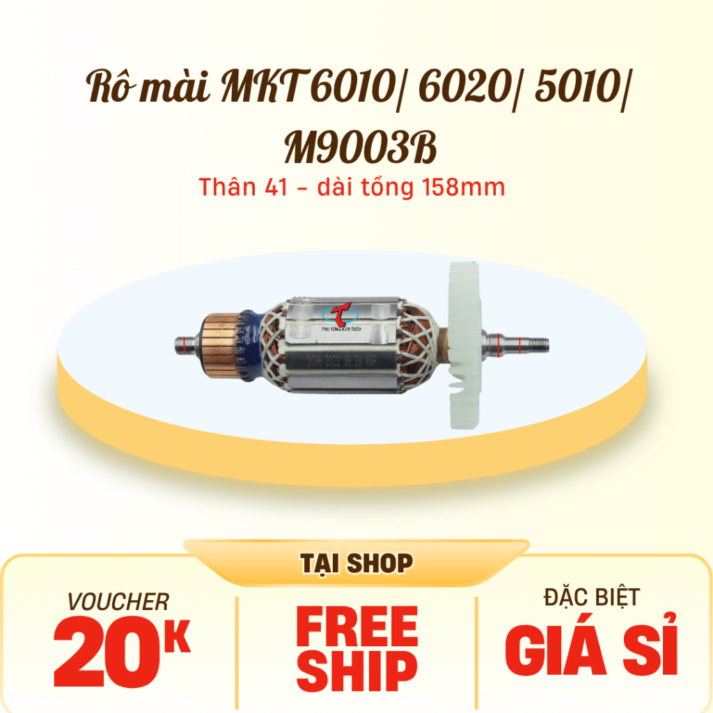Rotor, ruột máy mài Makita 6010, 6020, 5010, M9003B thân 41 dài tổng 158mm dây đồng 220v