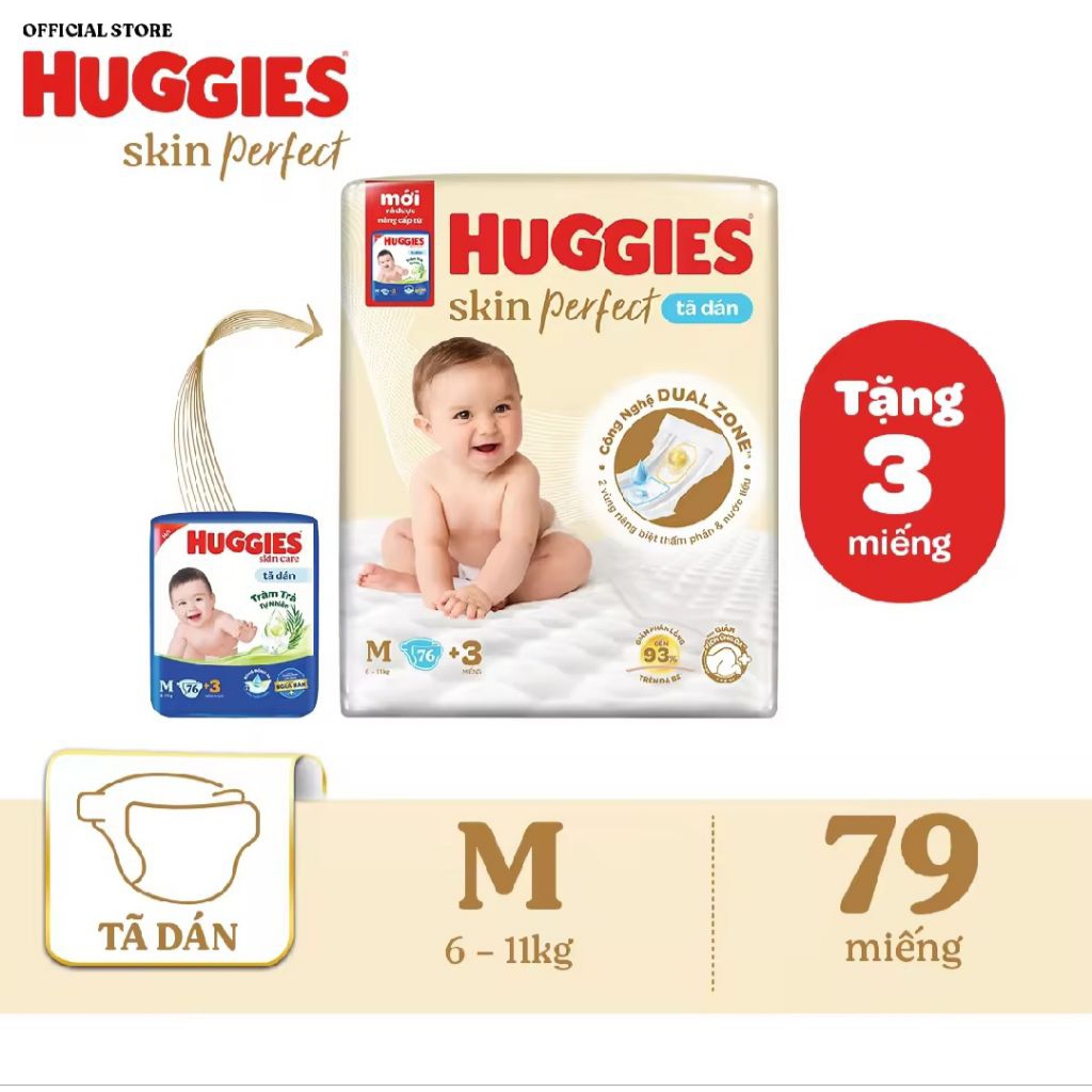 Tã dán Huggies Skin Perfect Đủ size NB / S / M tã dán Ngừa hâm