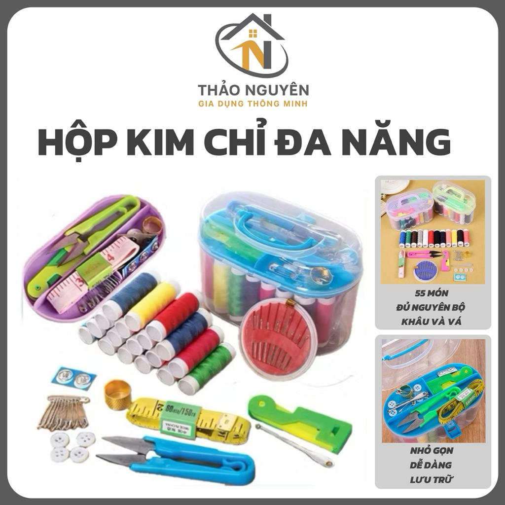 Hộp Kim Chỉ May Đồ Đa Năng Tiện Dụng 55 Món Phụ Kiện May Vá, Hộp Kim Chỉ Gia Đình Tiện Dụng