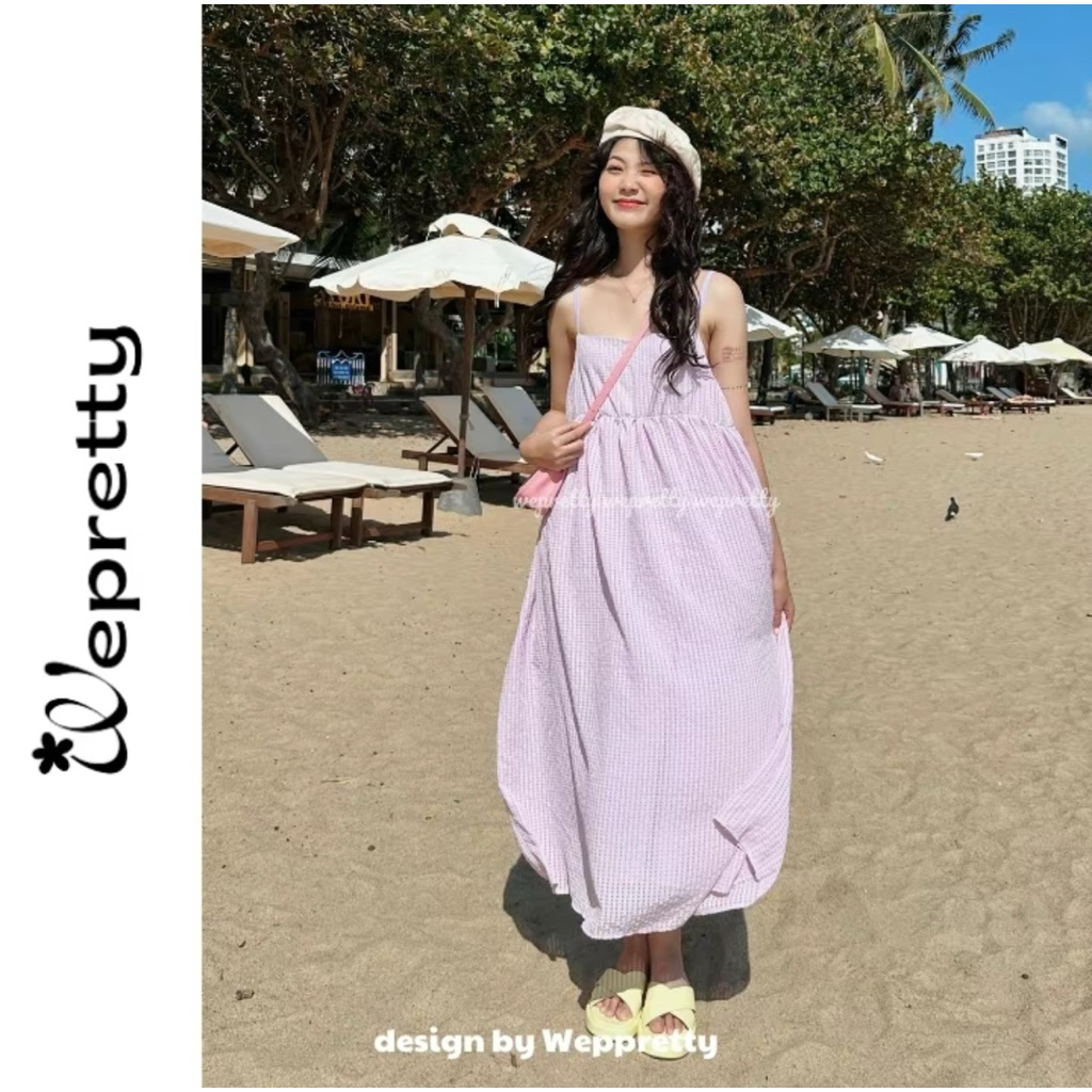 Đầm maxi đi biển hai dây caro nhỏ - Wepretty Clothes
