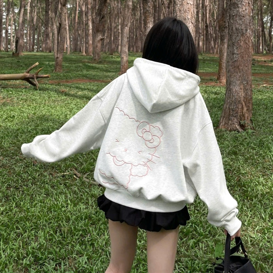 Áo Khoác Hoodie Zip Nữ Form Rộng Boxy, Chất Nỉ 2 Da Cao Cấp Thêu Hello Kitty Cute, Hoodie Nữ Hot Trend 2025 | BigBuy360 - bigbuy360.vn