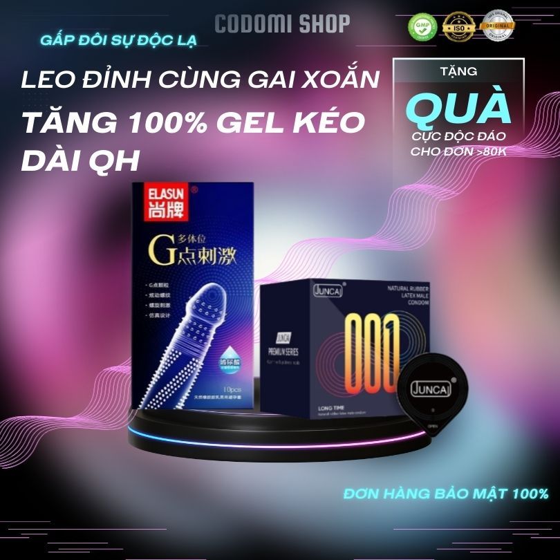 Bao cao su Gai Xoắn Ôc - ôm sát kích thích sâu - Hộp 10 bao Codomi