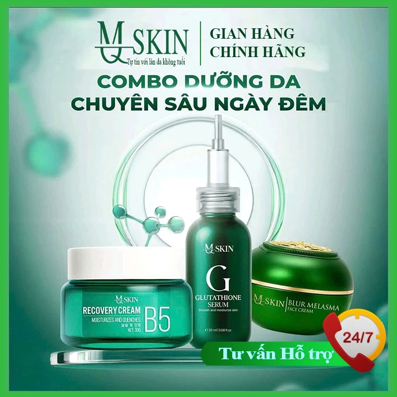 {TẶNG 5 NẠ GIẤY} MQSKIN Combo Dưỡng Da Chuyên Sâu( B5 + Serum Glutathione + Kem Siêu Trắng)