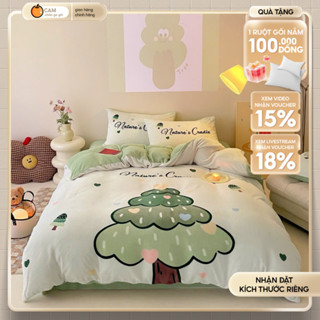 [NEW] Bộ ga giường 4 món cao cấp, nỉ nhung sữa mềm mịn, hoạ tiết 5D xinh xắn  - CAM CHĂN GA GỐI