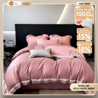   NEW  Bộ ga giường 4 món phi lụa dệt kim cao cấp nhập khẩu mềm mại thoảng mát - CAM CHĂN GA GỐI 