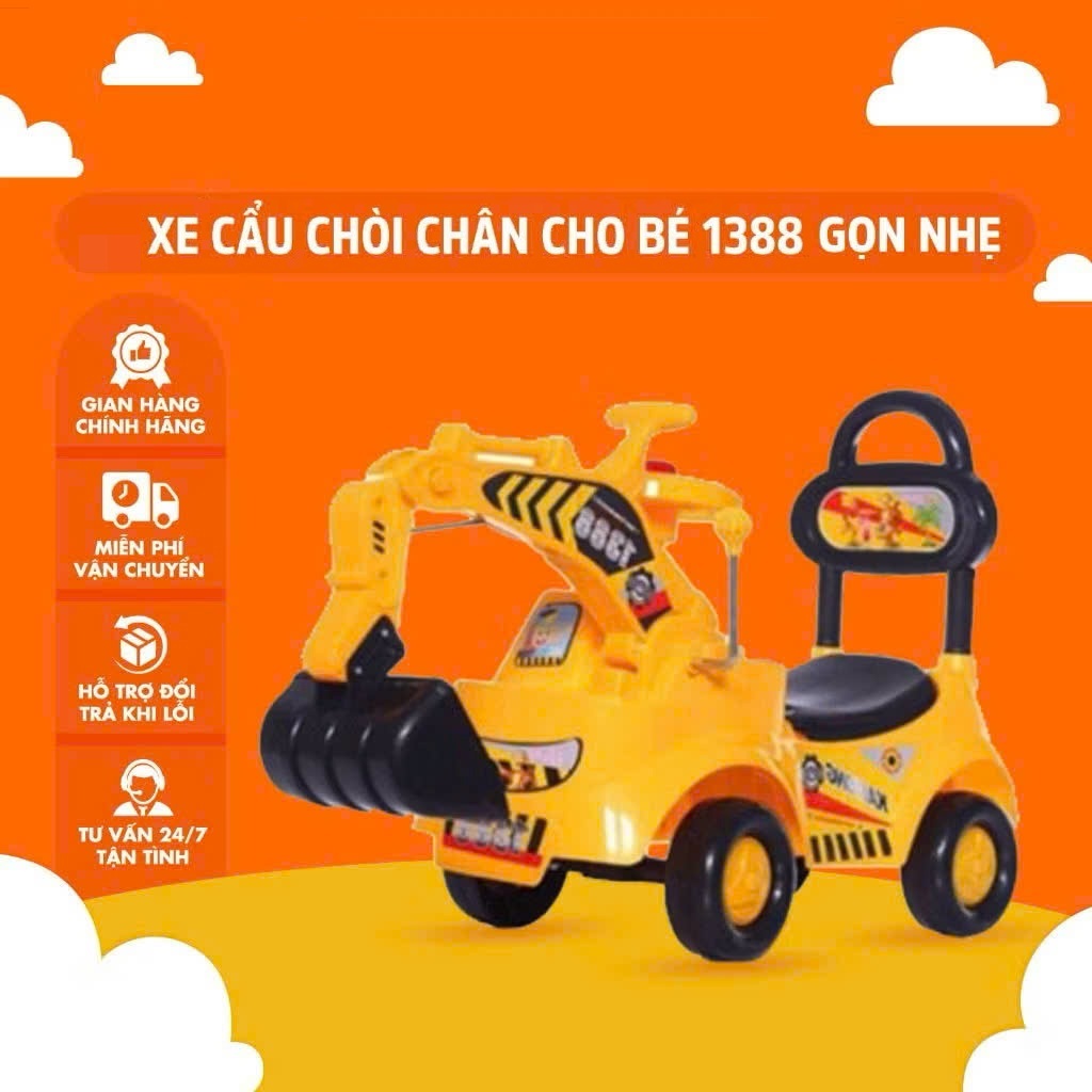 Xe cẩu chòi chân, xe chòi cần cẩu có phát nhạc nhựa cứng cáp cho bé ngồi lái an toàn