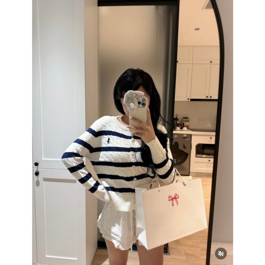 ÁO LEN CARDIGAN KẺ NGANG VẶN THỪNG DÀI TAY THÊU NGỰA DÀY DẶN PHÙ HỢP MẶC THU ĐÔNG - DÀNH CHO NỮ | BigBuy360 - bigbuy360.vn