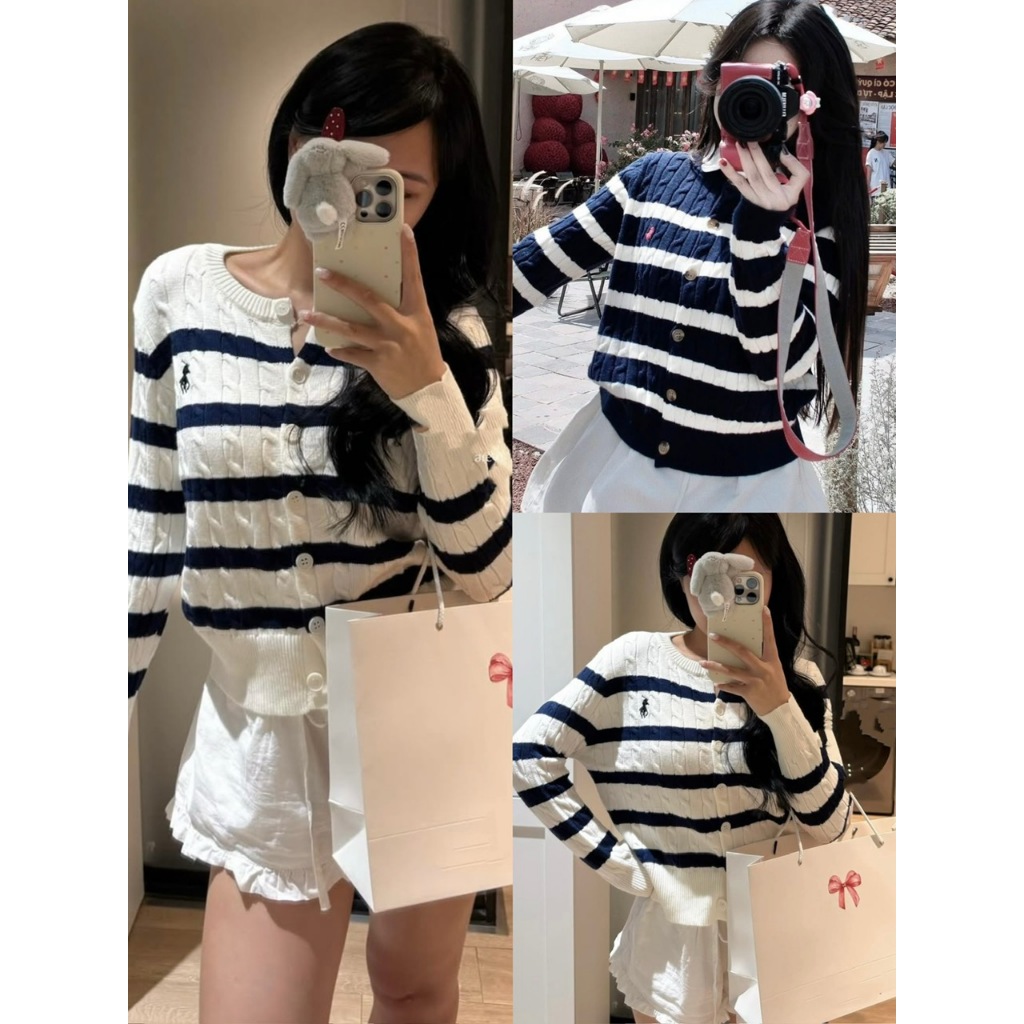 ÁO LEN CARDIGAN KẺ NGANG VẶN THỪNG DÀI TAY THÊU NGỰA DÀY DẶN PHÙ HỢP MẶC THU ĐÔNG - DÀNH CHO NỮ | BigBuy360 - bigbuy360.vn