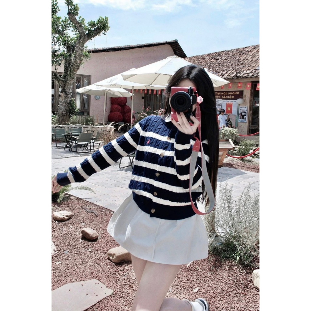 ÁO LEN CARDIGAN KẺ NGANG VẶN THỪNG DÀI TAY THÊU NGỰA DÀY DẶN PHÙ HỢP MẶC THU ĐÔNG - DÀNH CHO NỮ | BigBuy360 - bigbuy360.vn