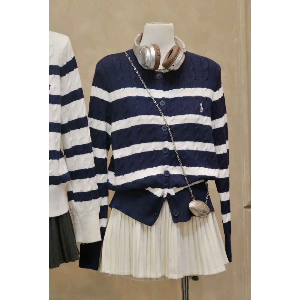 ÁO LEN CARDIGAN KẺ NGANG VẶN THỪNG DÀI TAY THÊU NGỰA DÀY DẶN PHÙ HỢP MẶC THU ĐÔNG - DÀNH CHO NỮ | BigBuy360 - bigbuy360.vn