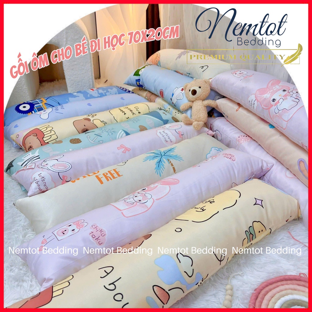 🌳XINH YÊU🌳Gối Ôm Lông Vũ Cho Bé Đi Học 70x20cm Tặng Kèm Vỏ Gối Vải Lyocell Viscose _ Nemtot Bedding