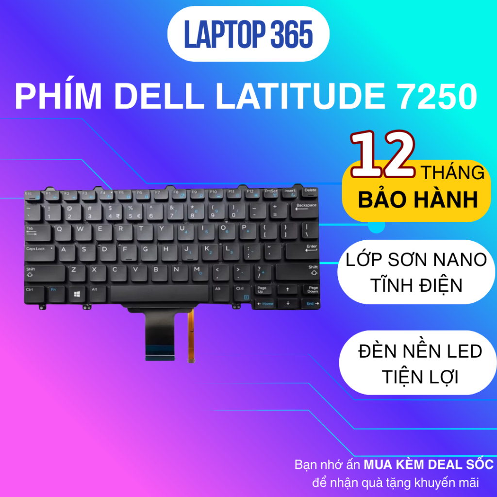 Bàn Phím Laptop Dell Latitude E7250 E7270 E5250 E5270, XPS 9250 (Cáp dài hơn E7270) New 100%