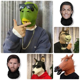   Mặt nạ đầu cá màu xanh lá hóa trang người nhện phát sáng đầu ếch xanh đầu ngựa đầu chó mặt nạ ronaldo messi j97 