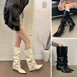 Giày boot nữ dưới gối CỔ LẬT gót vuông 5cm mũi nhọn phong cách Âu Mỹ hottrend GCC36