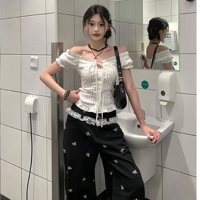 Áo Sơ Mi Trắng Tay Bồng Chít Eo Tôn Dáng, Áo Kiểu Nữ Phóo Ren Kèm Nơ Phong Cách Pháp Mặc Mùa Hè, Đi Chơi, Đi Học | BigBuy360 - bigbuy360.vn