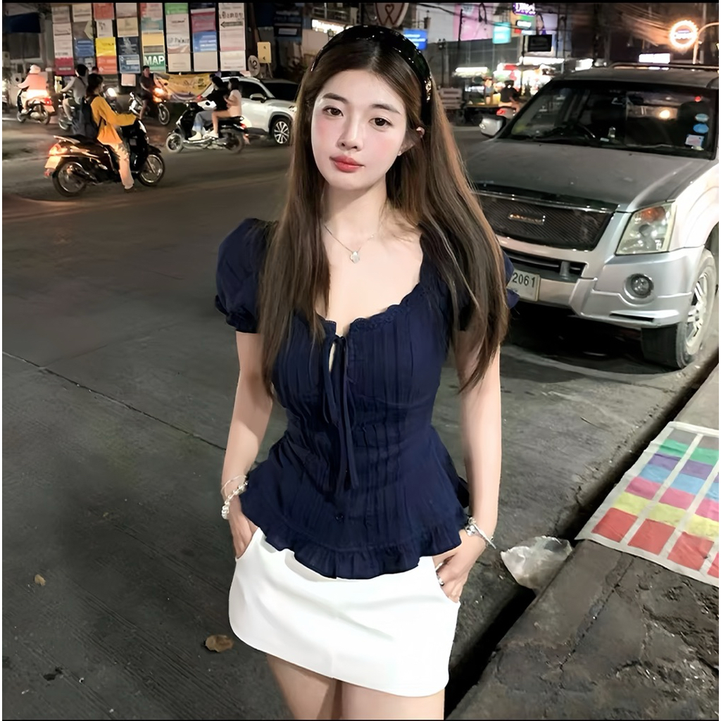 Áo Sơ Mi Xanh Than,Áo Kiểu Nữ Tôn Dáng Đi Chơi, Đi Học Dễ Phối Đồ Phong Cách Nhẹ Nhàng Nữ Tính- XM Minh Phúc