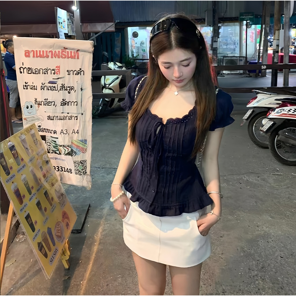 Áo Sơ Mi Xanh Than,Áo Kiểu Nữ Tôn Dáng Đi Chơi, Đi Học Dễ Phối Đồ Phong Cách Nhẹ Nhàng Nữ Tính- XM Minh Phúc | BigBuy360 - bigbuy360.vn