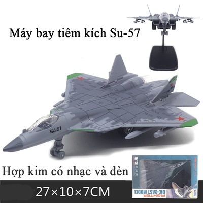 Đồ chơi mô hình máy bay chiến đấu Su-57 KAVY bằng hợp kim có nhạc và đèn kèm chân đế