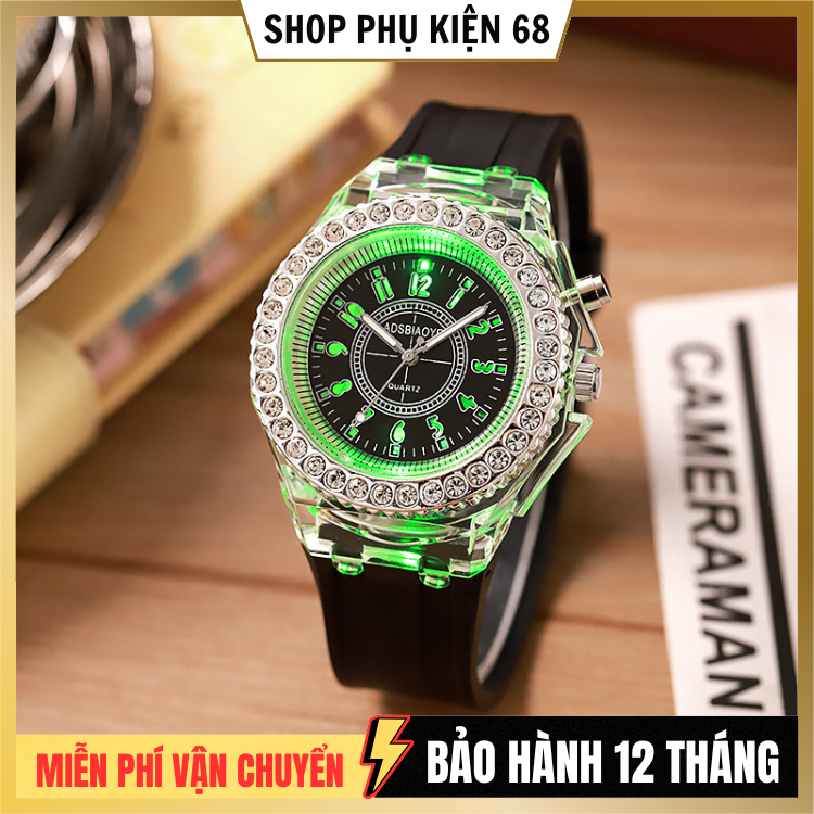 Đồng Hồ LED Tròn Đính Đá Phát Sáng Cho Nam Và Nữ