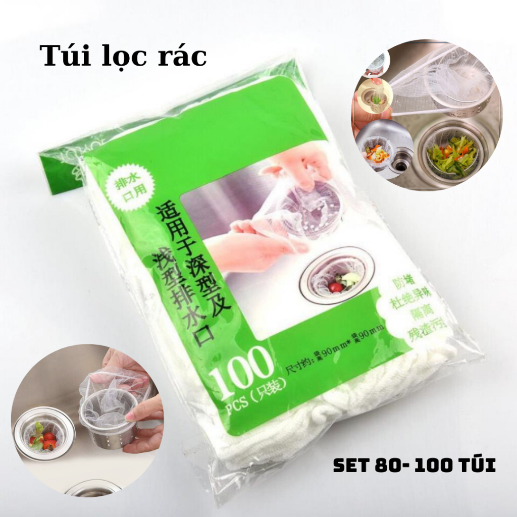 Set 100 túi lọc rác bồn rửa chén bát, túi lưới lọc rác chậu rửa bát, bọc đựng rác bồn rửa bát