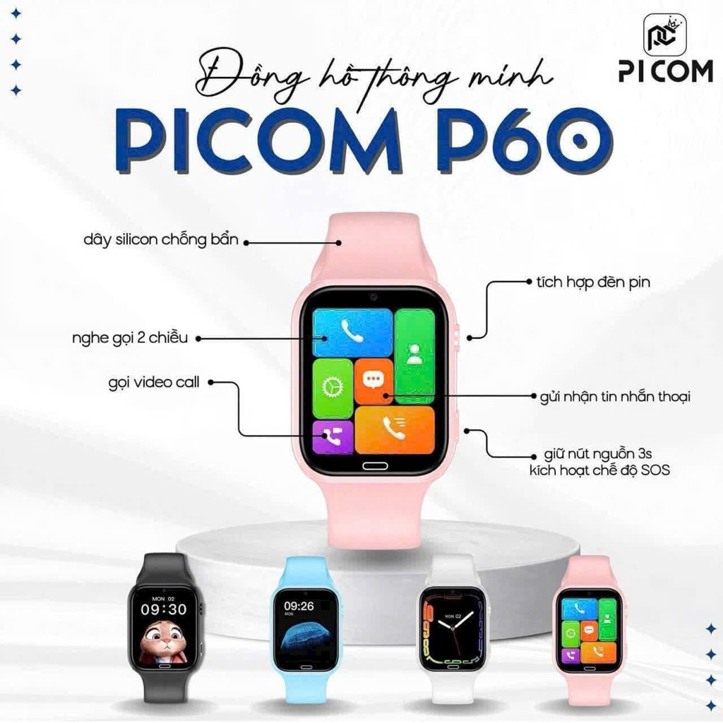 Đồng Hồ Thông Minh PICOM P60 - Định vị trẻ em lắp sim nghe gọi độc lập video call