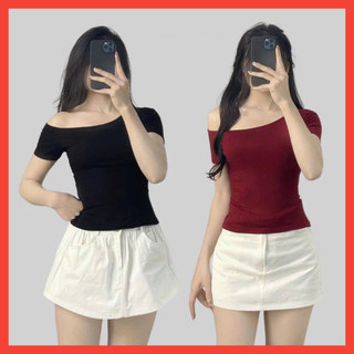  Áo Thun Kiểu Cổ Trễ Vai Dáng Tay Ngắn Ôm Body Tôn Dáng Phong Cách Mới Chất Thun Tăm Xịn 