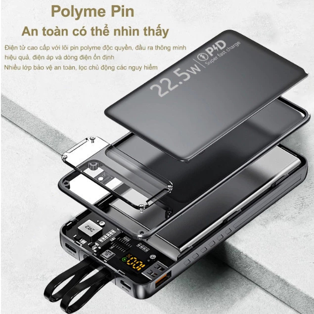 Sạc dự phòng 30000mah sạc nhanh 22.5w dung lượng lớn tích hợp dây sạc cho điện thoại Linkeetech | BigBuy360 - bigbuy360.vn