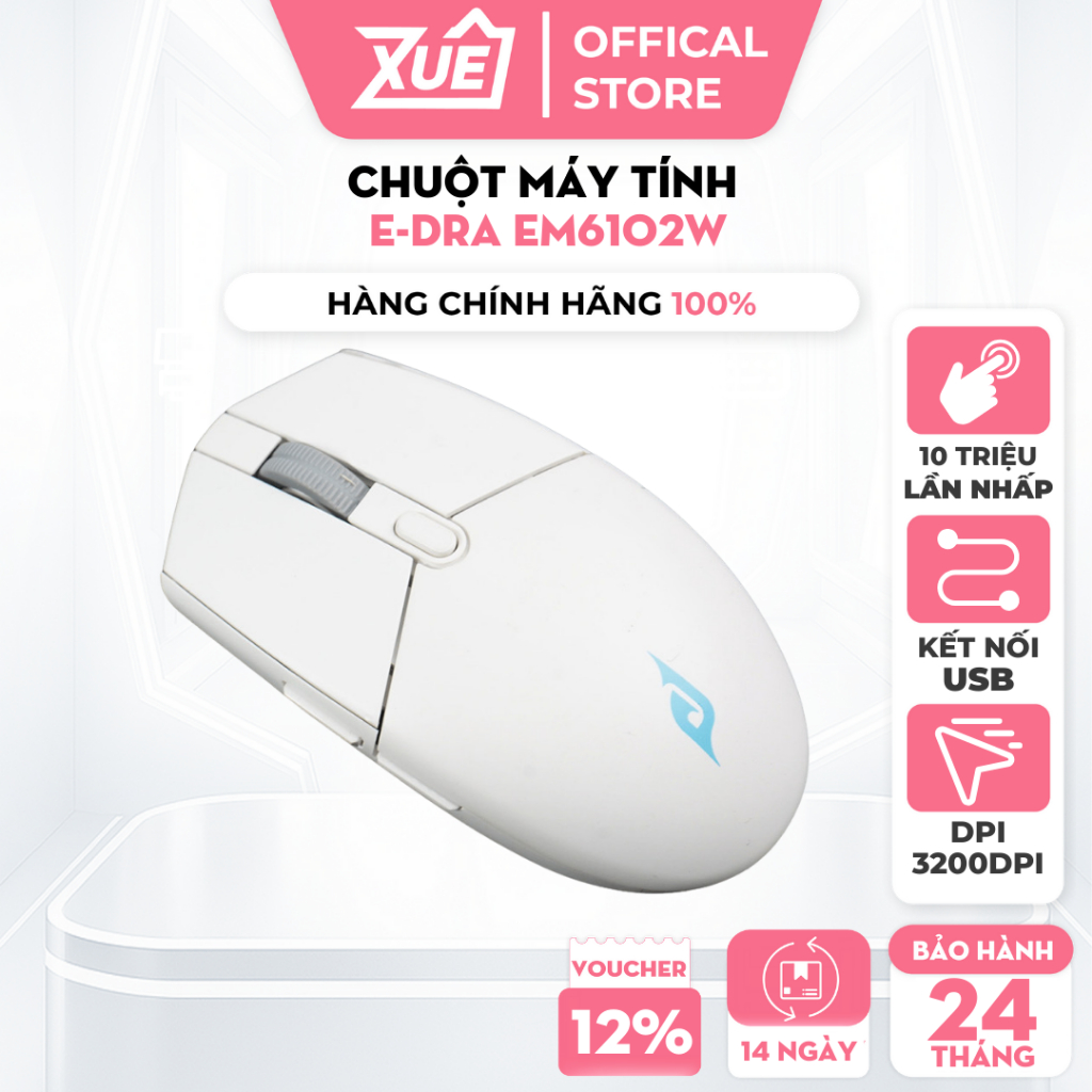 Chuột Máy Tính E-DRA - EM6102W, Chuột Không Dây Gaming - Máy Tính Viết Xuê