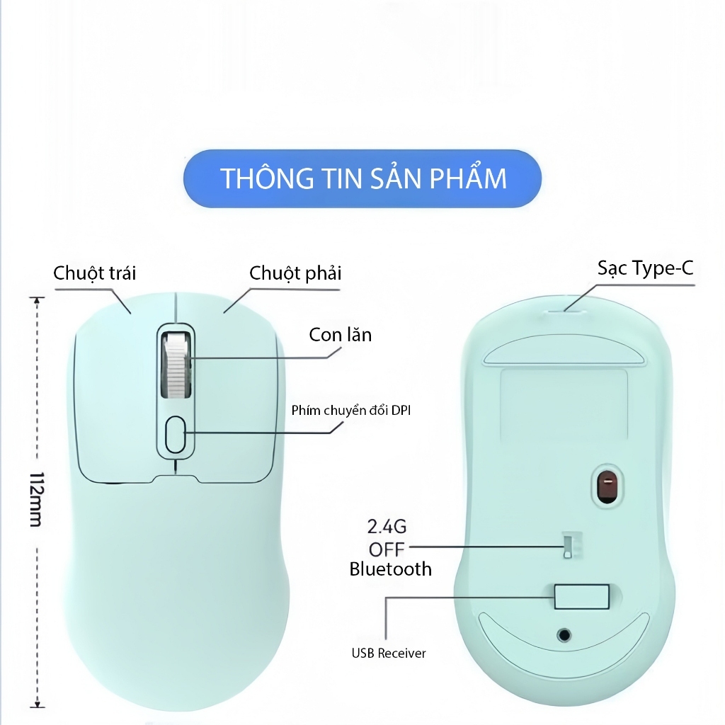 Chuột Máy Tính Không Dây 2 Mode Kết Nối Bluetooth và Wireless 2.4G, Chuột Gaming Công Thái Học 3 Mức Điều Chỉnh | BigBuy360 - bigbuy360.vn