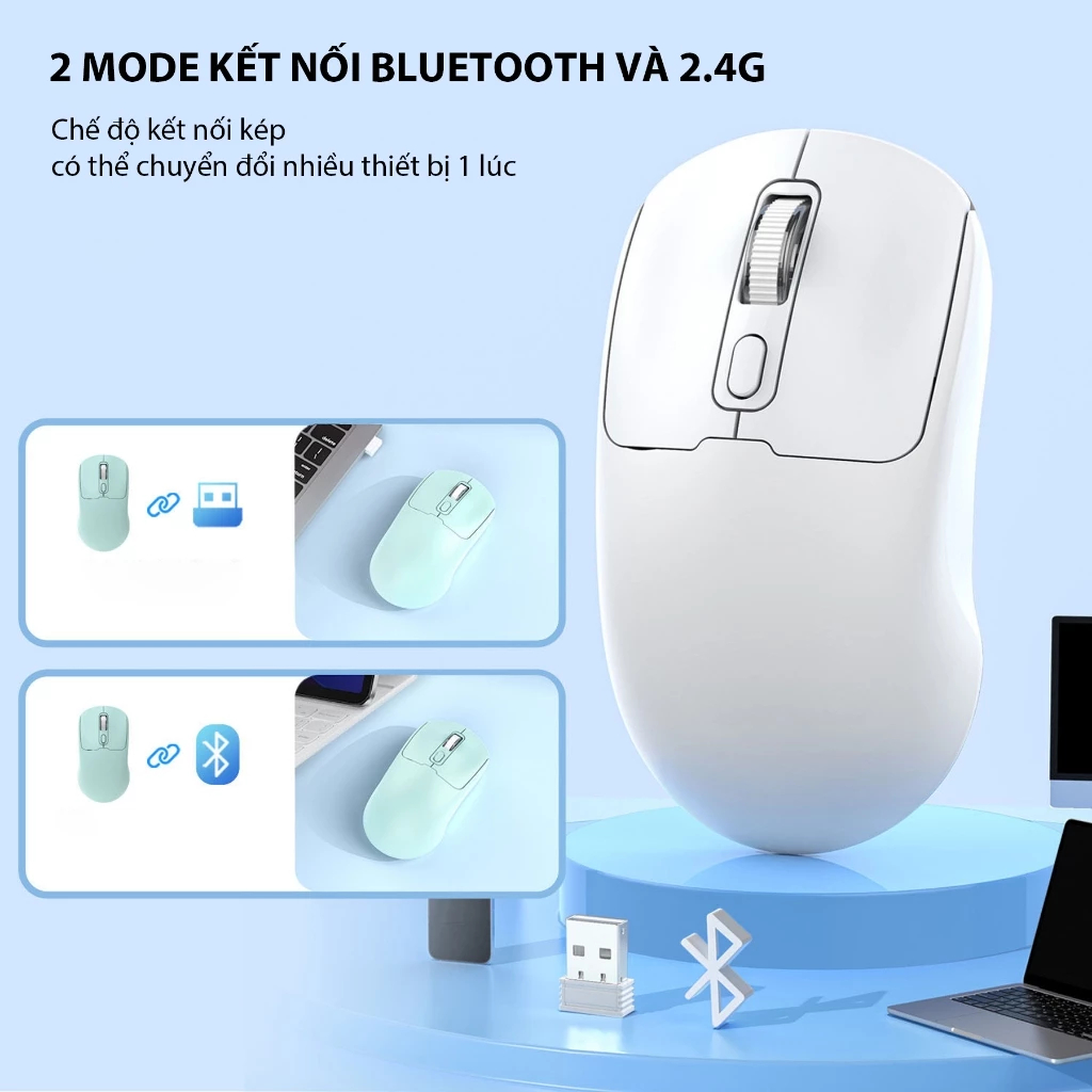 Chuột Máy Tính Không Dây 2 Mode Kết Nối Bluetooth và Wireless 2.4G, Chuột Gaming Công Thái Học 3 Mức Điều Chỉnh | BigBuy360 - bigbuy360.vn