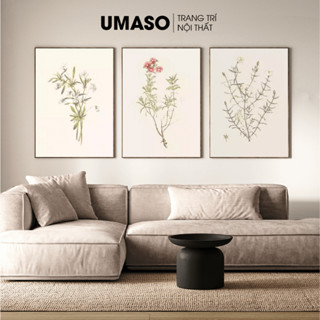 Tranh canvas decor phong cách vintage hoa lá NEW1217 trang trí phòng khách, phòng ngủ, quán cafe, tặng kèm đinh treo