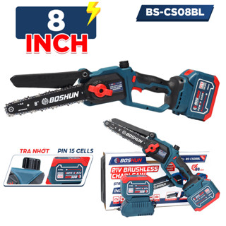 [TẶNG XÍCH] Máy Cưa Xích Mini Không Chổi Than BS-CS08BL BOSHUN – Tự Động Tra Dầu, Cắt Cành Cây Gỗ, Làm Vườn