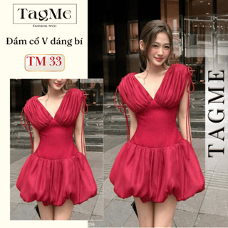   ĐẦM DỰ TIỆC  Đầm Cổ V Dáng Váy Bí Xòe Phồng Chất Liệu Tơ Pha Tafta - Váy Nữ Dự Tiệc Sang Chảnh TM33 | Tagme's 