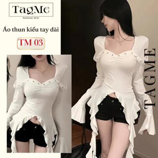 Áo Thun Tay Dài Cách Điệu Phối Tua Rua Form Ôm Cổ Vuông Phong Cách Cá Tính TM03 | TagMe's