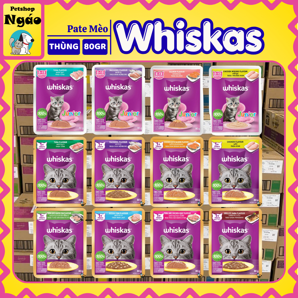 [ Combo tiết kiệm 14 - 28 - 56 GÓI ] Pate WHISKAS 80g - Pate thức ăn ướt cho mèo_WHISKAS