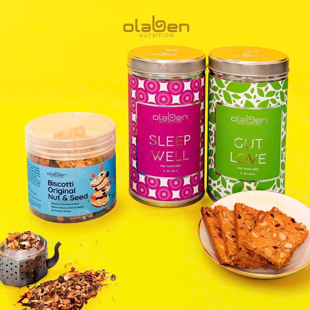 Combo Tiện Lợi (1 Hộp Bánh Nướng Biscotti Nguyên Cám, 1 Hộp Gut Love Tea & 1 Hộp Sleep Well Tea)
