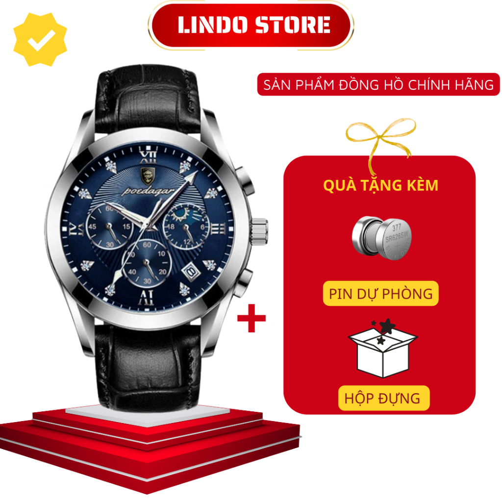 Đồng Hồ Dây Da Mặt Nhỏ 38mm Thiết Kế Tông Màu Đẹp Và Chịu Nước Tốt Cho Nam Tay Nhỏ POEDAGAR P820 | BigBuy360 - bigbuy360.vn