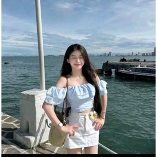   Áo lẻ  Áo croptop bẹt 2 tầng bèo vai có mút ngực siêu xinh nữ top 