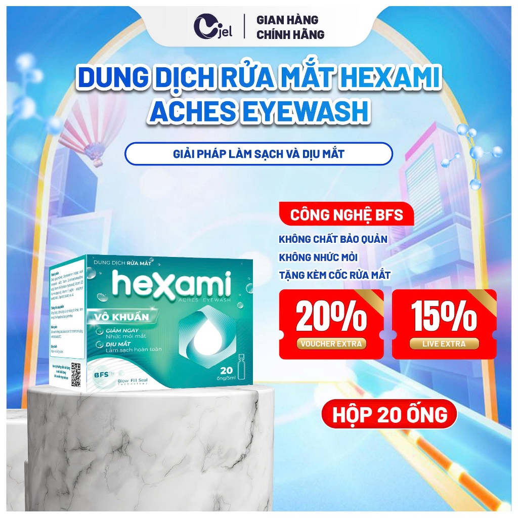 Dung Dịch Rửa Mắt Hexami Aches Eyewash Làm Sạch Dịu Và Cung Cấp Dưỡng Chất Cho Mắt Hộp 20 ống