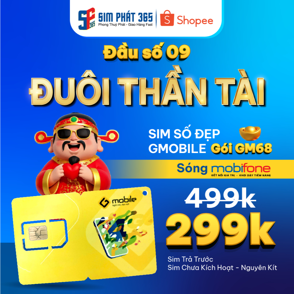 Sim Số Đẹp Thần Tài - Sim 4G/5G Gmobile Mobifone - Sóng Mạnh Tốc Độ Cao - Miễn Phí Đăng Ký Chính Chủ