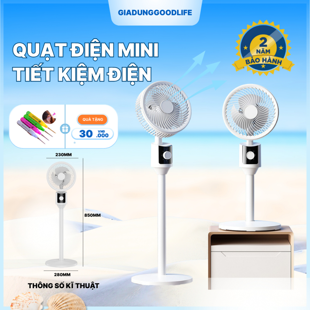 Quạt đứng đối lưu không khí, quạt tuần hoàn làm mát 3 cấp độ gió, tiết kiệm điện, tùy chỉnh chiều cao, bảo hành 3 năm