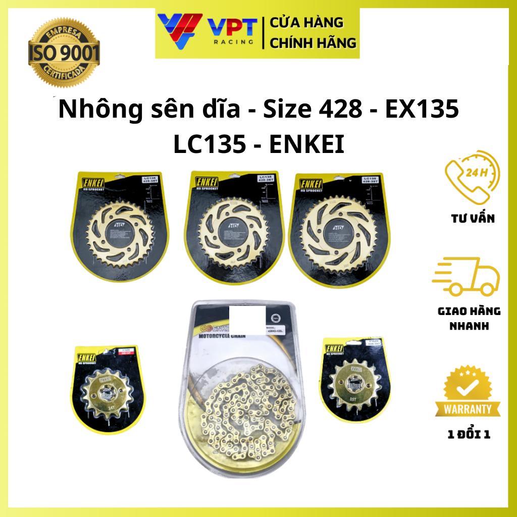 Nhông sên dĩa LC 135, EX 135 - size 428 - chính hãng Enkei MATE-Y15-LC135-15