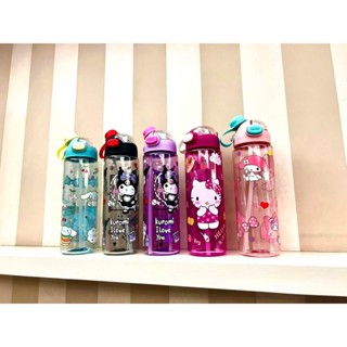 Bình Nước Nhựa Hình Hoạt Hình Dễ Thương Kuromi, Hello Kitty, My Melody 800ml – Bình Uống Nước Có Ống Hút, Nắp Khóa Chống