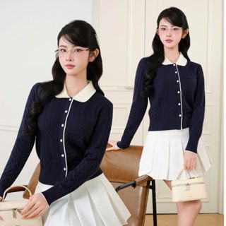 [MỞ BÁN] DELIZ - Áo cardigan len lông thỏ dệt kim xanh than tiểu thư basic màu thu đông CD850