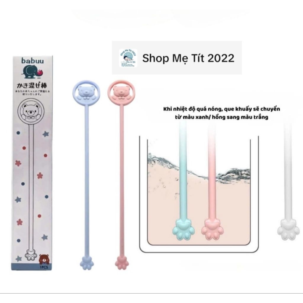 Que Khuấy Sữa Silicon Babuu Hình Gấu (Đổi Màu Theo Nhiệt Độ) Cho Bé