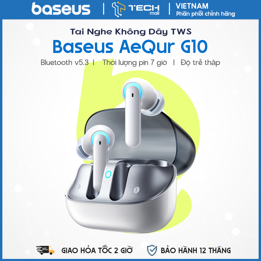 Tai nghe Bluetooth Baseus AeQur G10 – True Wireless, Bluetooth 5.3, GPS, Sạc nhanh, Chơi game 3D khô